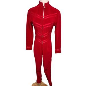 Vintage Tadashi Shoji retro future military marching band jumpsuit red size S